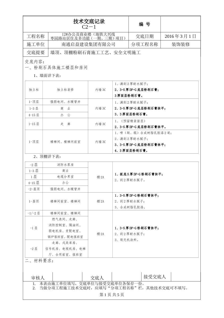 粉刷石膏技术交底20160301_第1页
