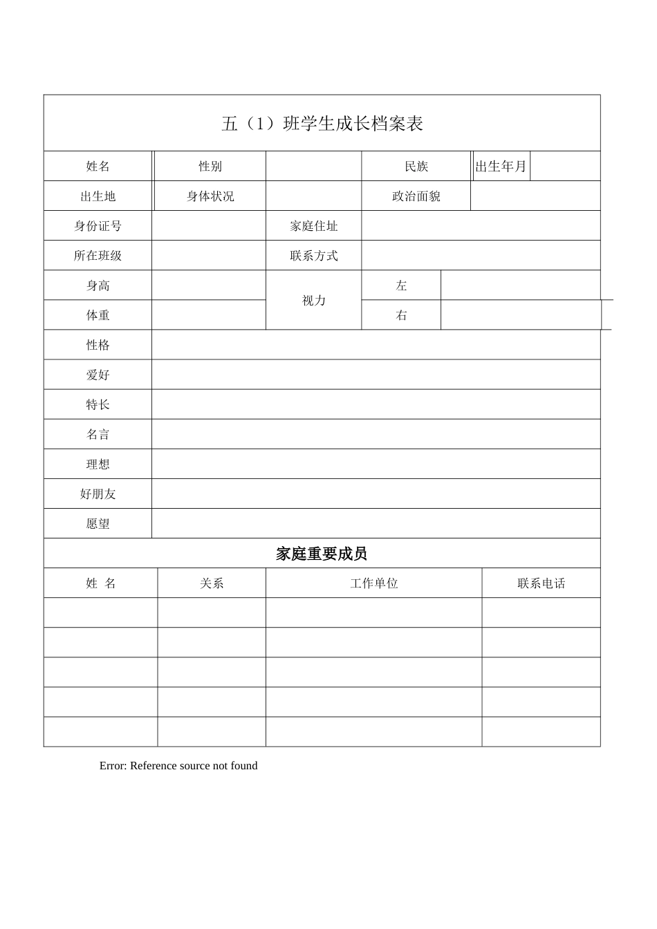 五（1）班学生成长档案表_第1页