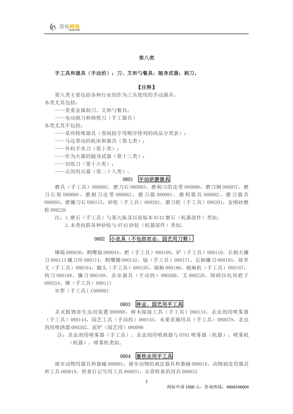 商标分类第08类_第1页