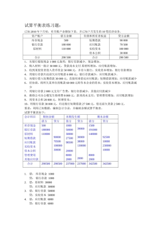 试算平衡表练习