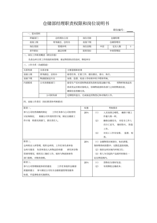 仓储部经理职责权限和岗位说明书