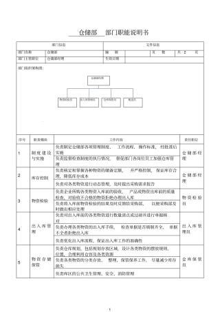 仓储部部门职能说明书