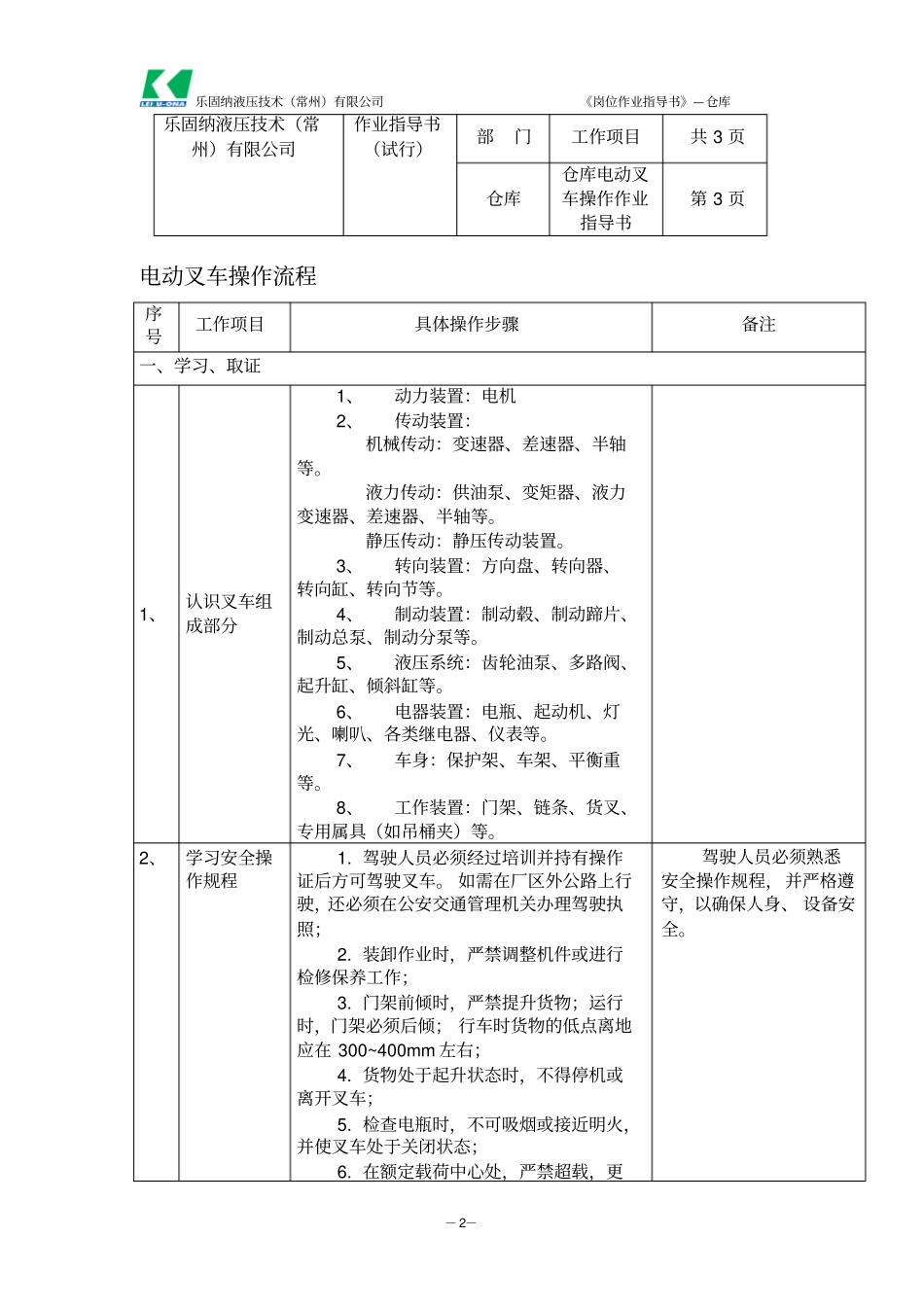 仓库电动叉车操作作业指导书_第2页