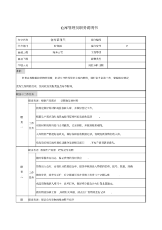 仓库管理员岗位职责说明书