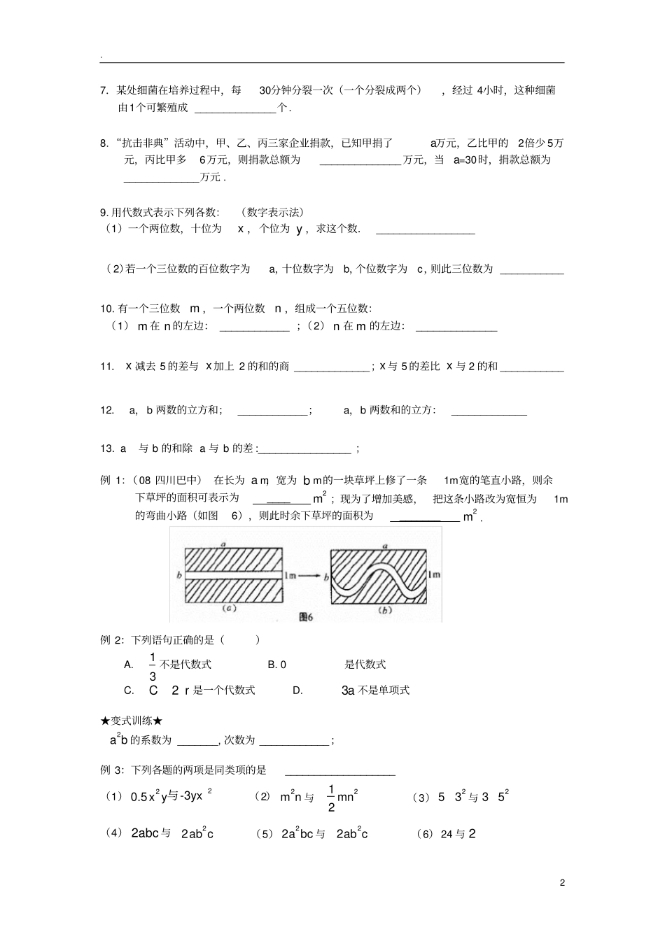 代数式及合并同类项经典难题_第2页