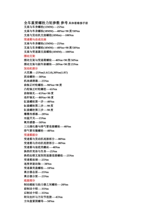 全车重要螺栓力矩参数 参考 具体看维修手册