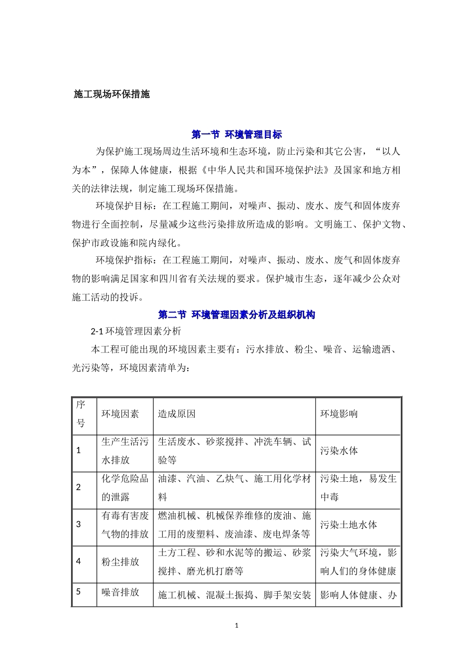 施工现场环境管理目标_secret_第1页