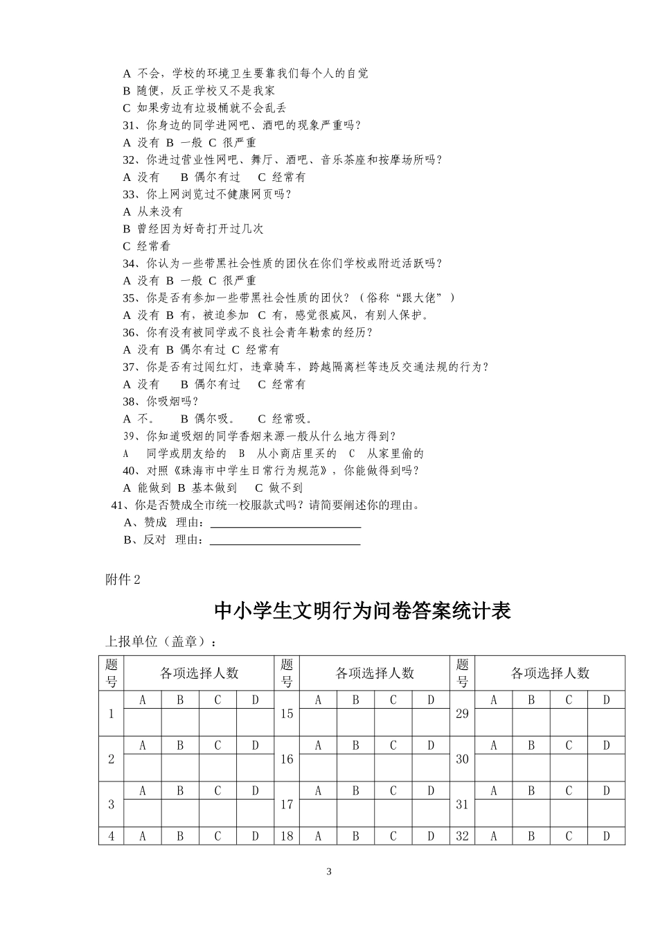 中学生文明行为调查问卷_第3页
