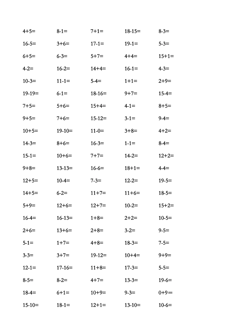 小学一年级数学上册20以内口算练习题_第2页