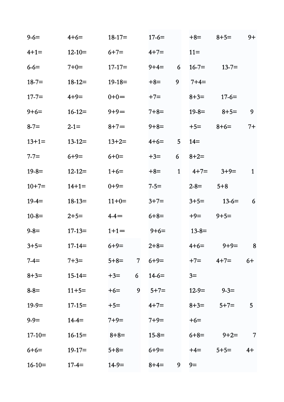 小学一年级数学上册20以内口算练习题_第3页