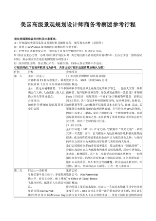 美国高级景观规划设计师商务考察参考行程