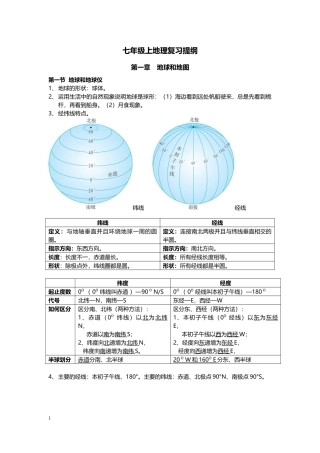 人教版七年级上地理复习提纲