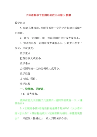 六年级数学下册图形的放大与缩小 教案
