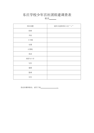 东庄学校少年宫社团组建调查表