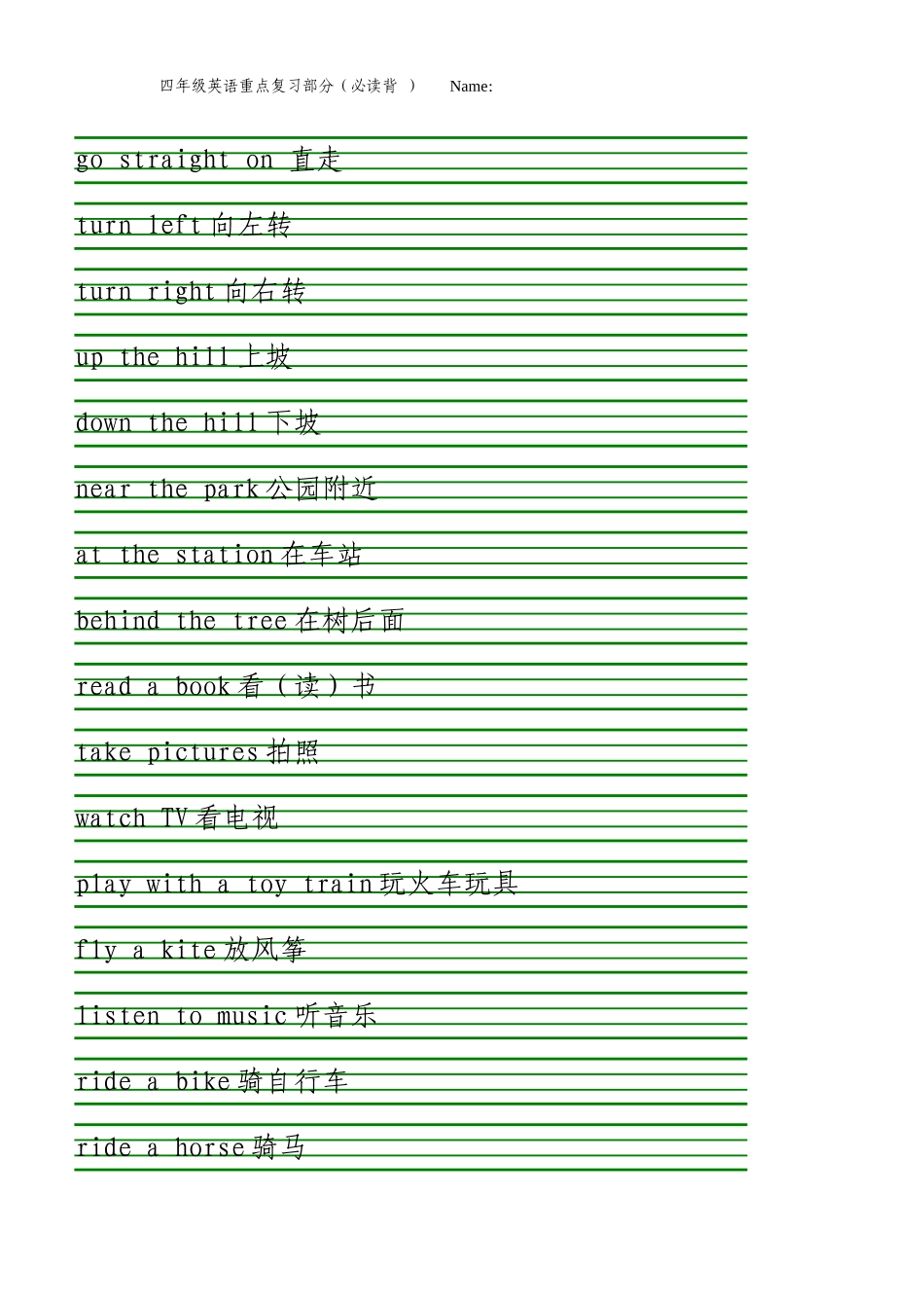 四年级英语上册常用词组句子_第1页