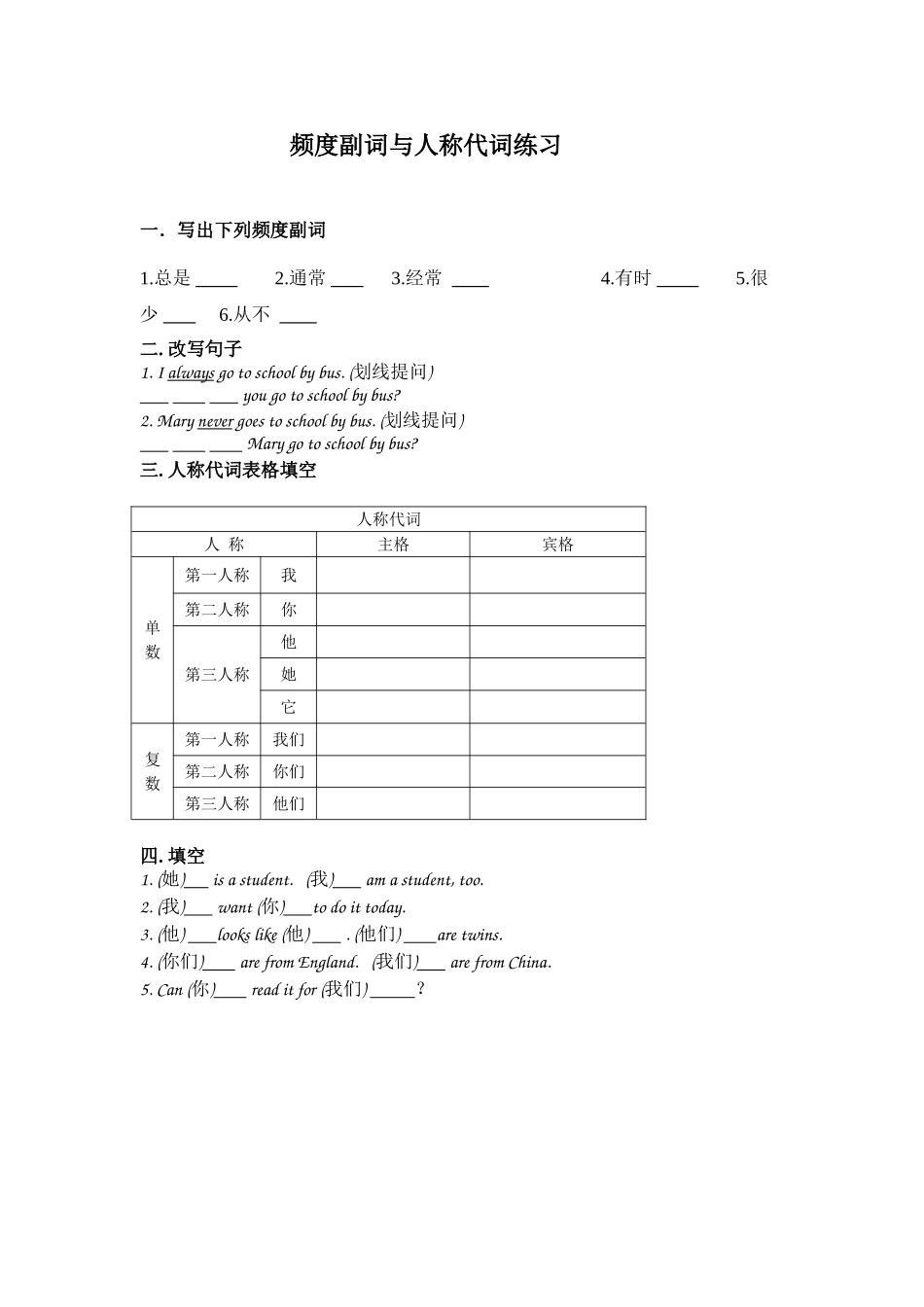 频度副词练习_第1页