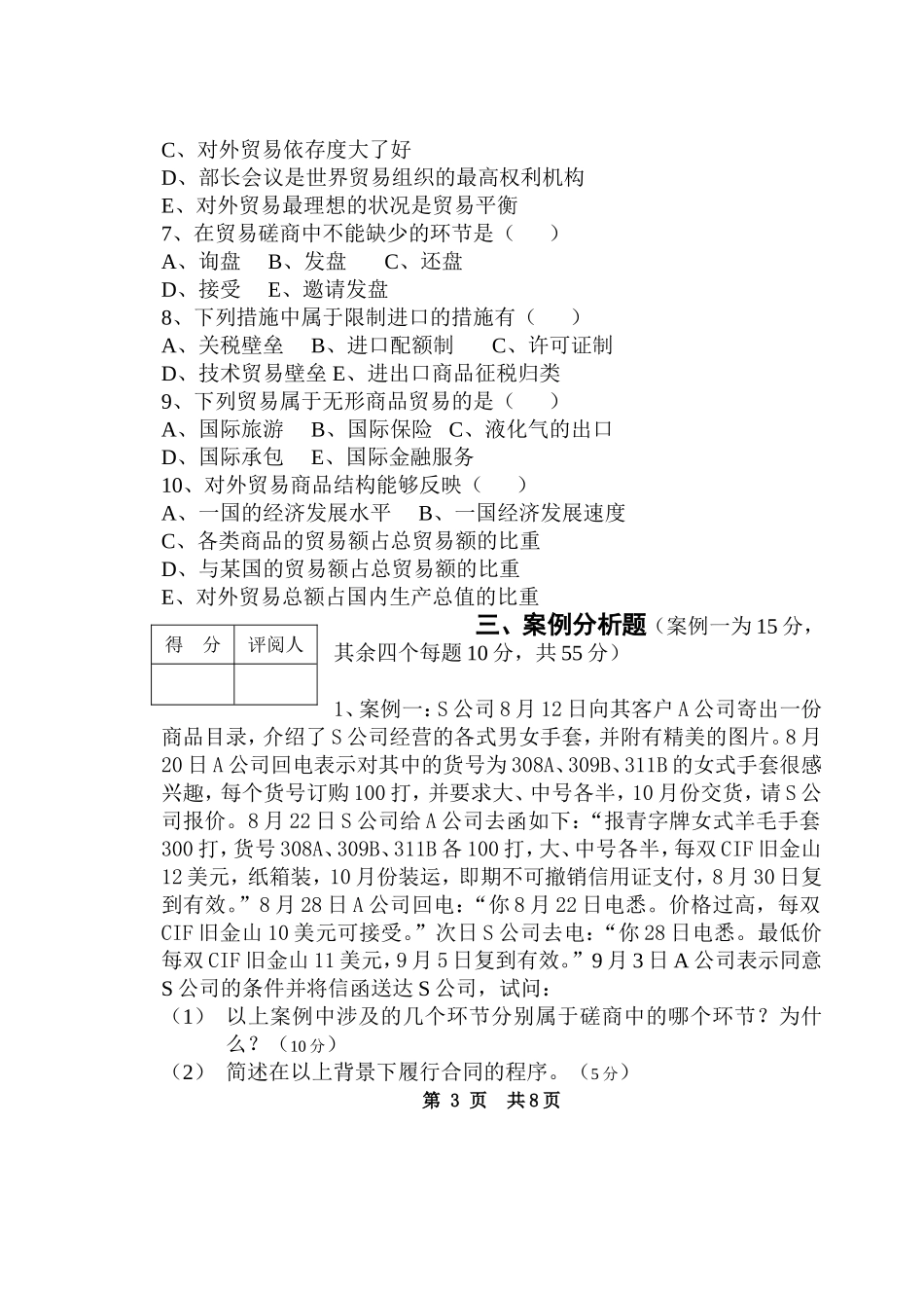 国际贸易试卷_第3页