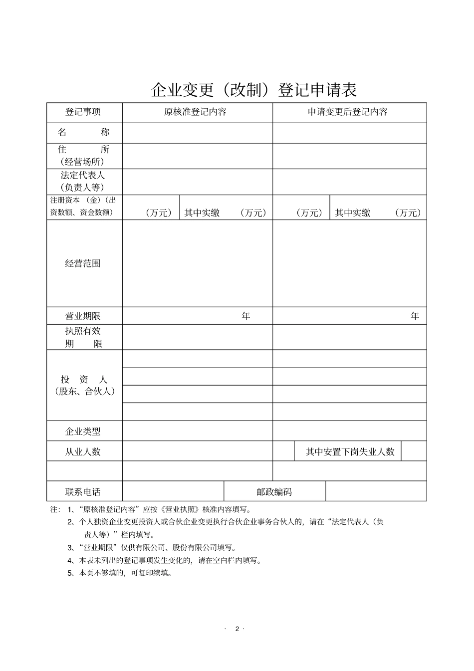 企业变更改制登记申请书_第3页