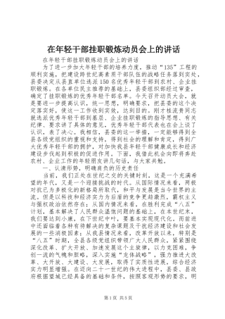 在年轻干部挂职锻炼动员会上的讲话发言