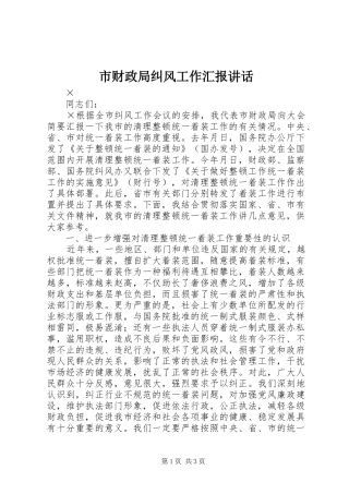 市财政局纠风工作汇报讲话发言