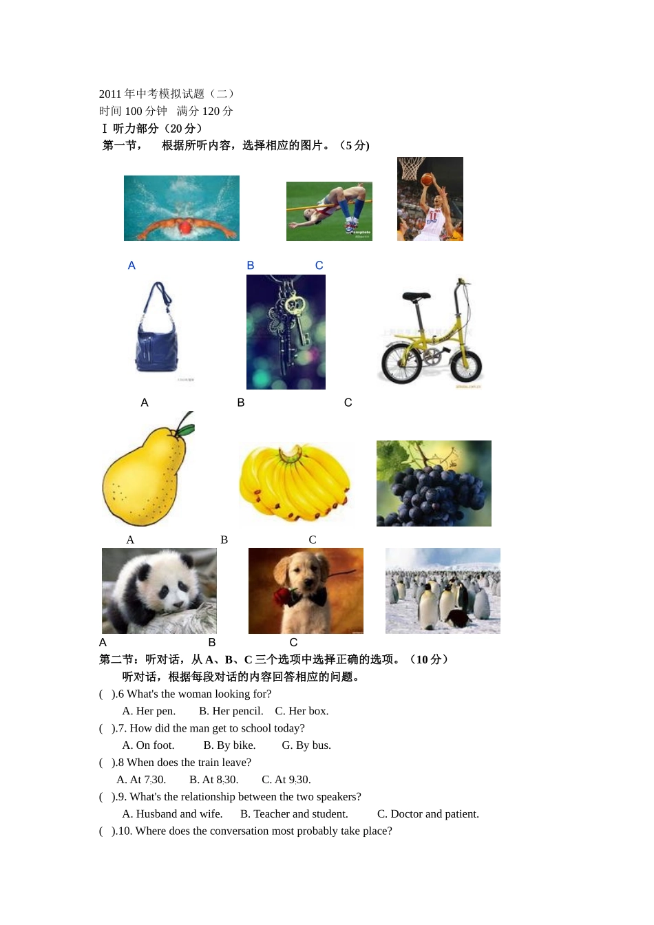 2011年中考模拟试题二_第1页