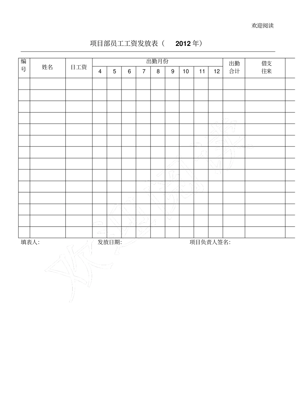 企业员工工资发放表格模板_______年__月_第1页