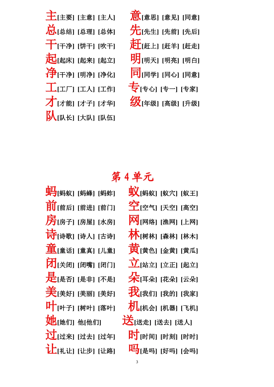 人教版语文一年级下册全部生字组词_第3页