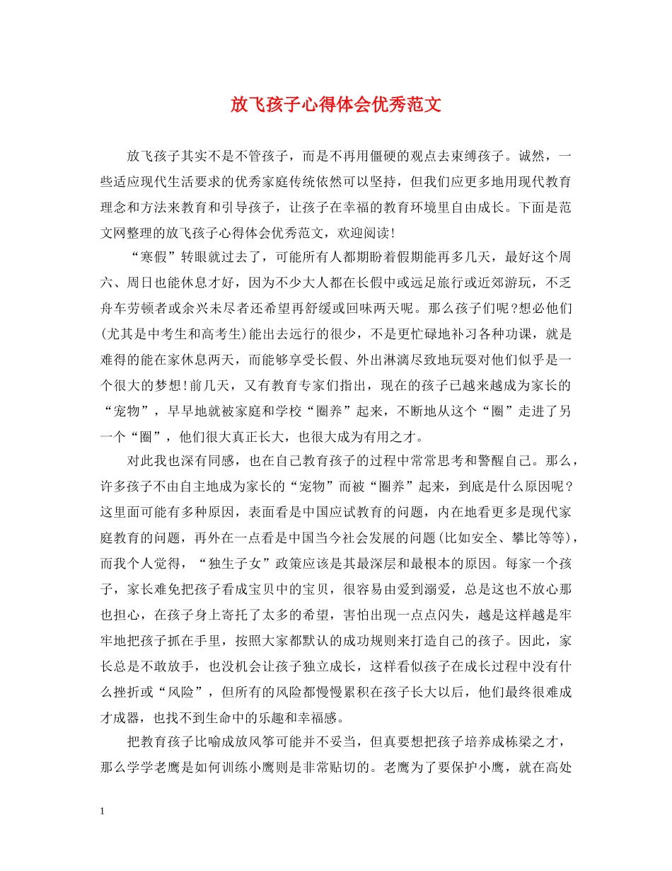 放飞孩子心得体会优秀范文 _第1页