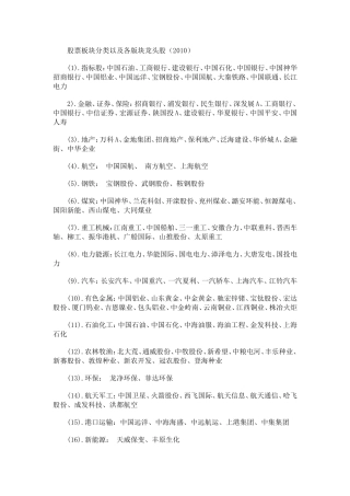 股票板块分类以及各版块龙头股