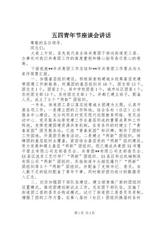 五四青年节座谈会讲话发言