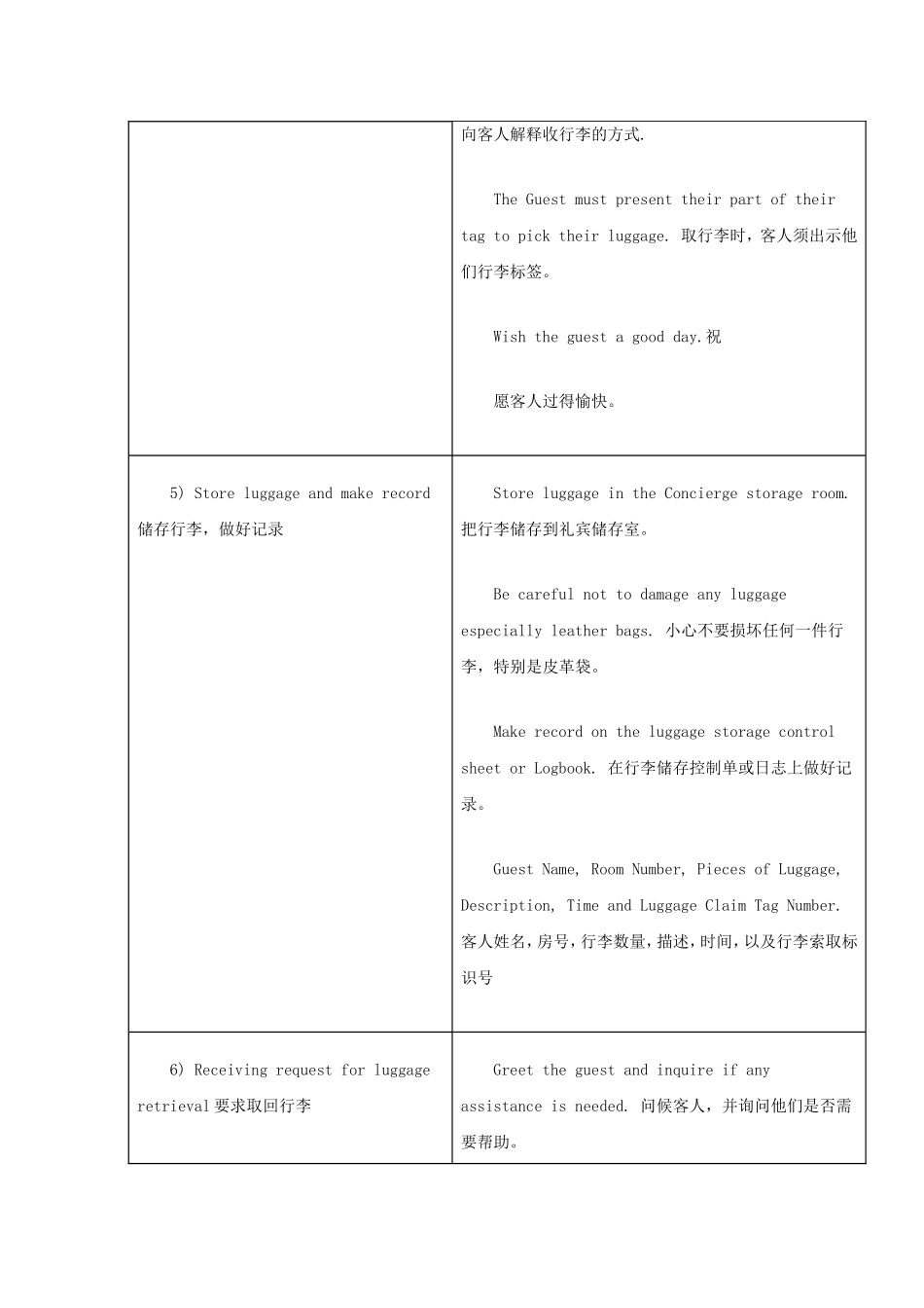 酒店行李储存及取回标准操作(中英版)_第3页