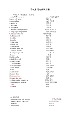 冷轧常用专业词汇表