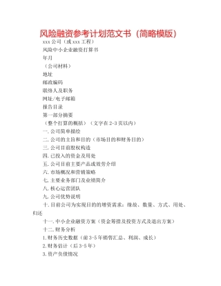 风险融资参考计划范文书（简略模版） 