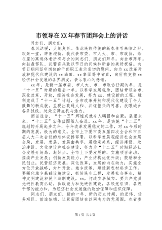 市领导在XX年春节团拜会上的讲话发言