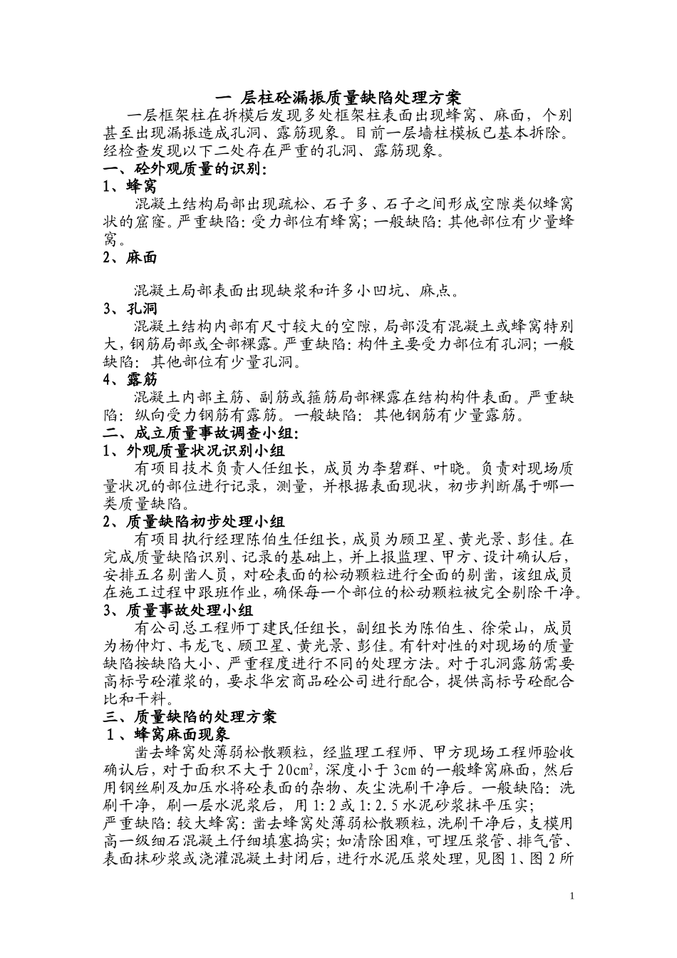 砼漏振质量缺陷处理方案_第1页