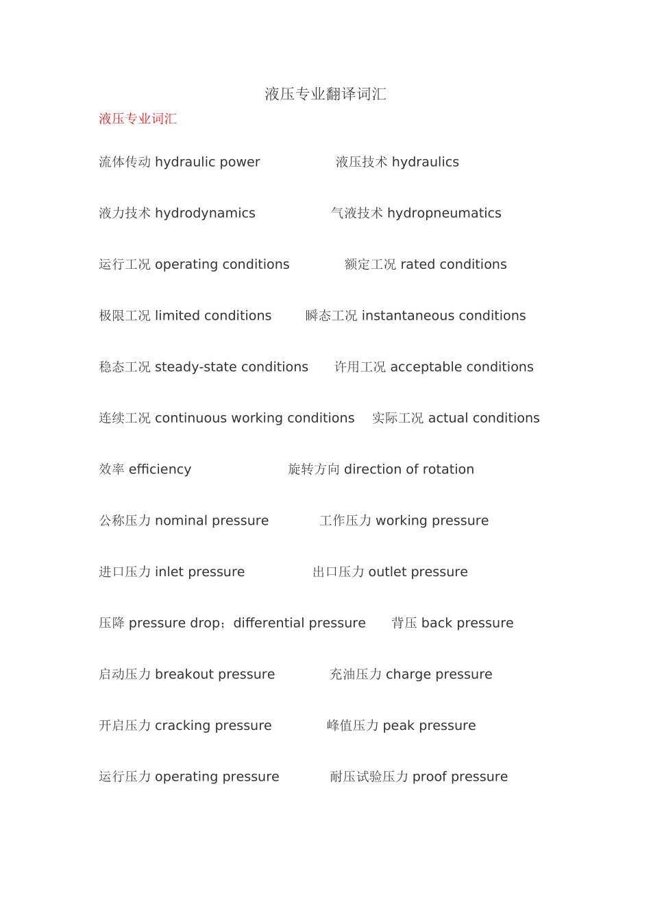 液压专业翻译词汇_第1页