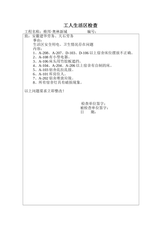 工人生活区检查