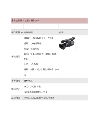 企业宣传片专题片单项报价