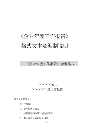 企业年工作报告格式文本
