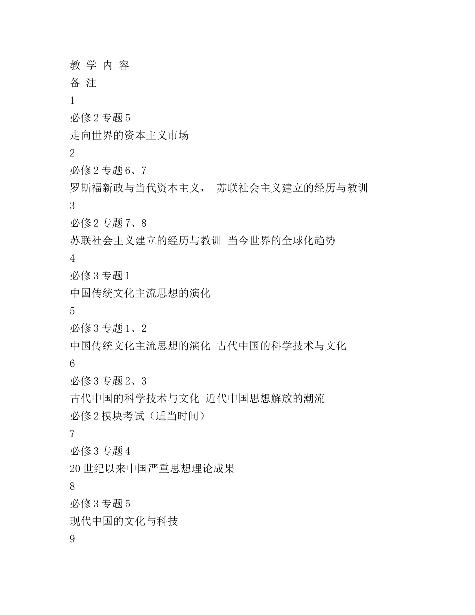 高一历史学科第二学期教学参考计划 _第2页