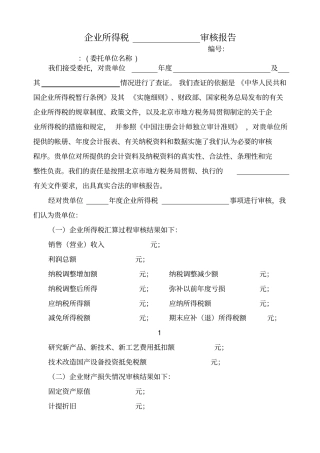企业所得税审核报告及附表
