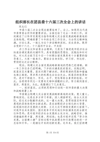 组织部长在团县委十六届三次全会上的讲话发言