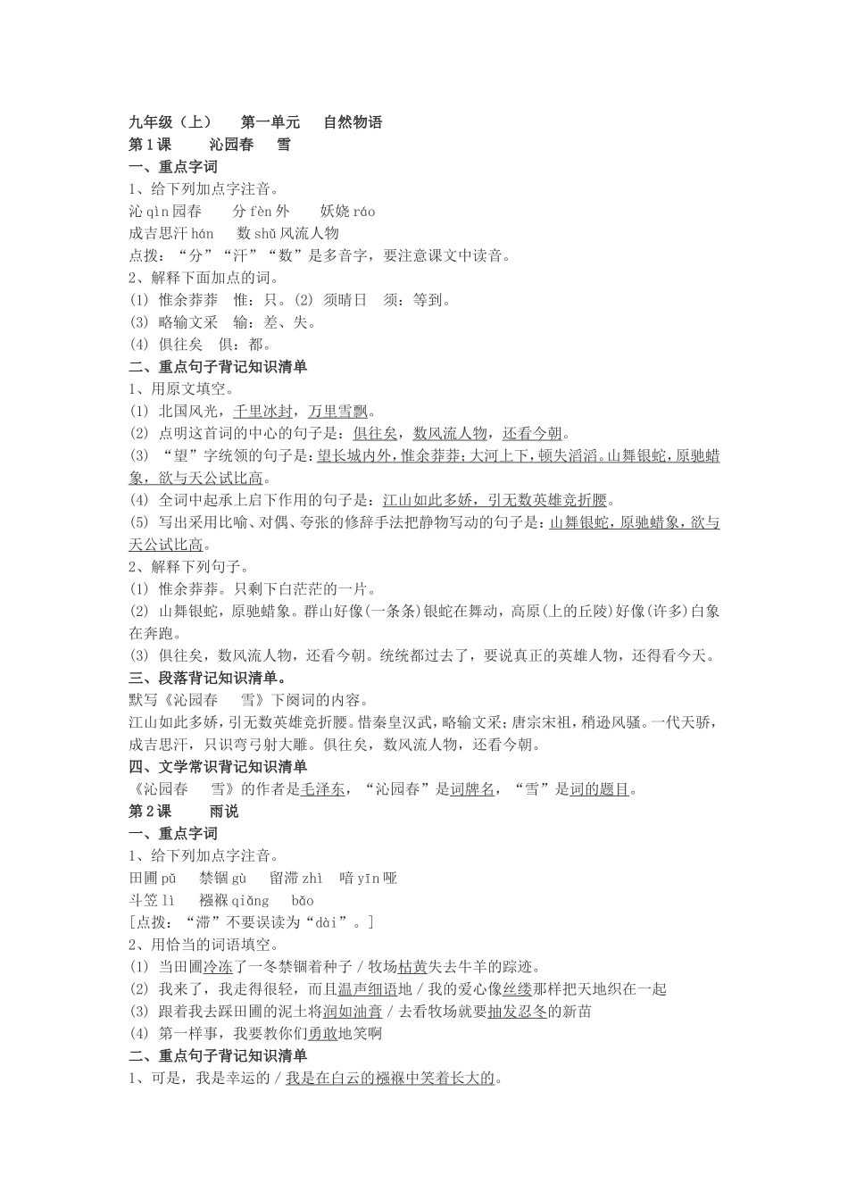 九年级知识清单（上）_第1页