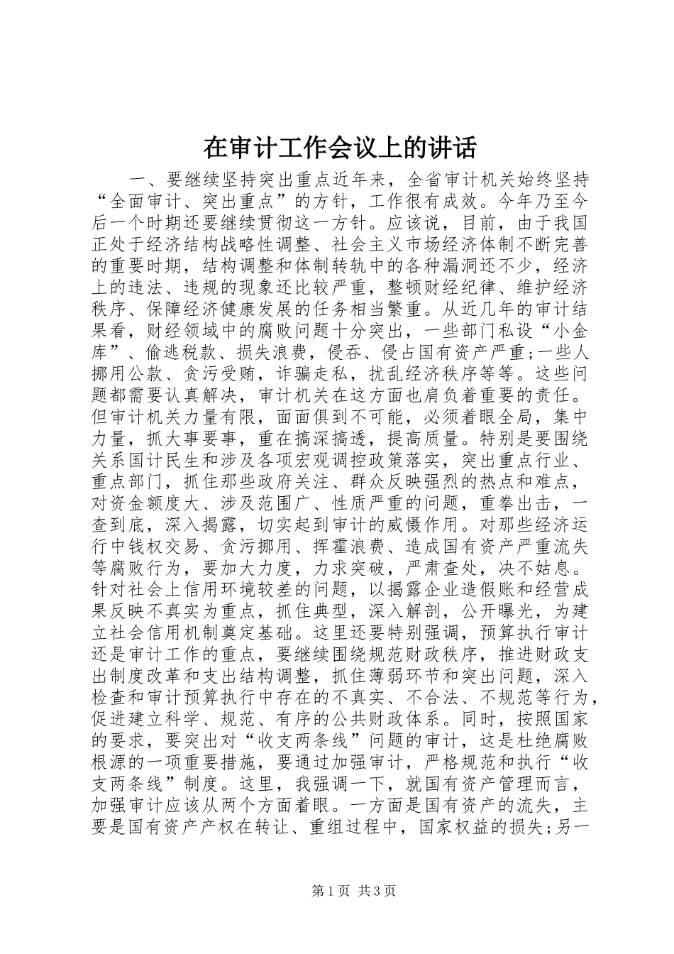 在审计工作会议上的讲话发言_第1页