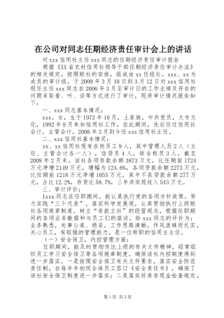 在公司对同志任期经济责任审计会上的讲话发言