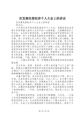 在发展民营经济千人大会上的讲话发言