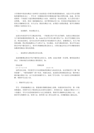 如何提高小学教材中的表内乘法口诀