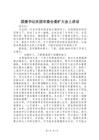 团委书记在团市委全委扩大会上讲话发言