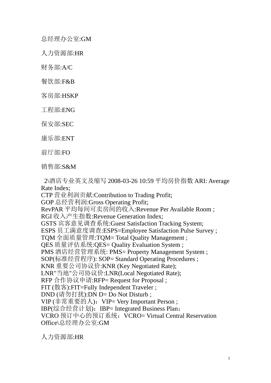 酒店各部门英文缩写_第1页