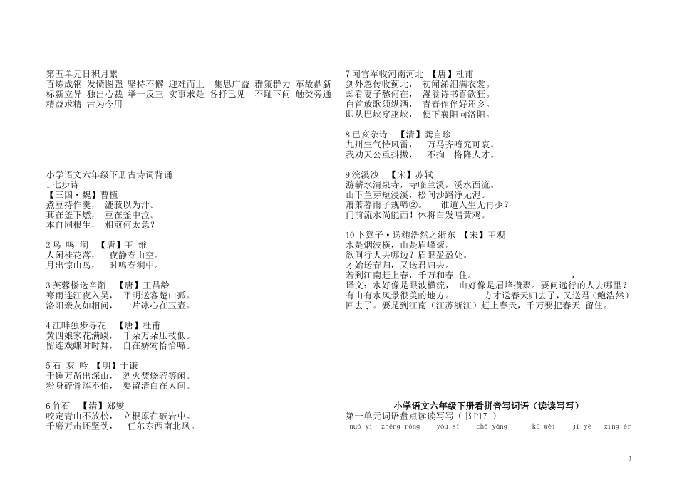 小学语文六年级下册词语盘点_第3页